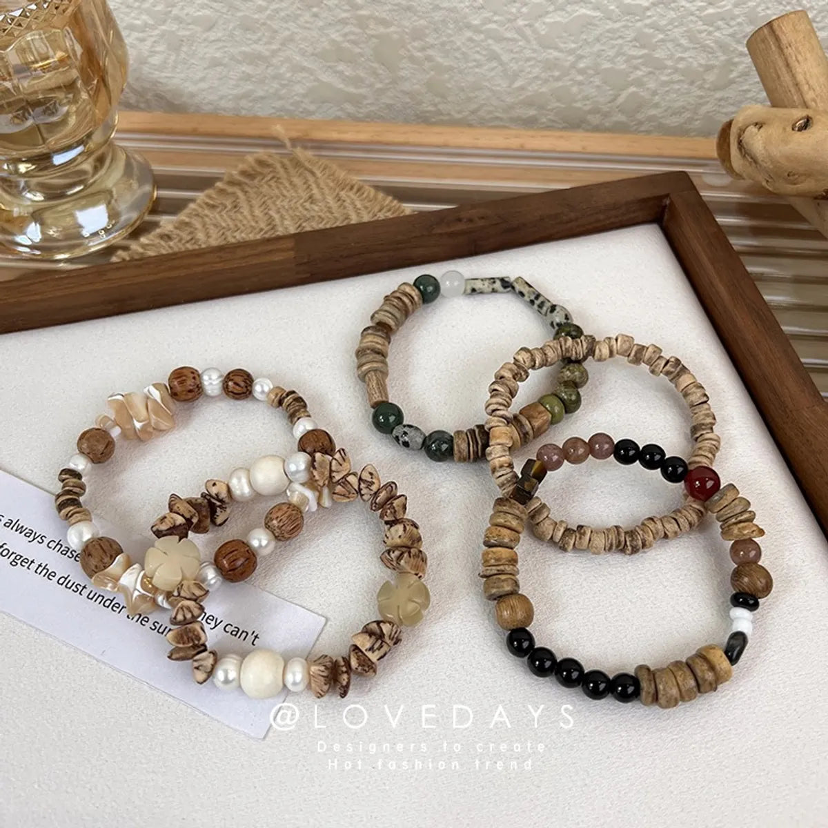 1 Piece Chinoiserie Round Wood Beaded Women's Bracelets