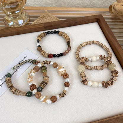 1 Piece Chinoiserie Round Wood Beaded Women's Bracelets