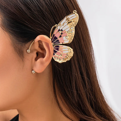 1 Piece Classic Style Butterfly Enamel Three-Dimensional Iron Rhinestones Ear Clips