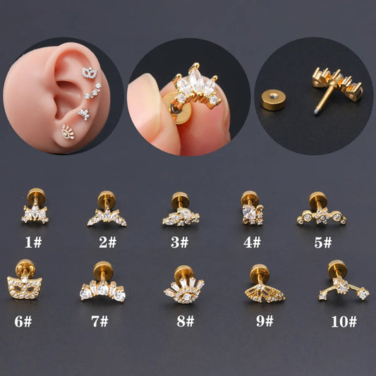 1 Piece Classic Style Geometric Polishing Plating Inlay Stainless Steel Copper Diamond 18K Gold Plated Cartilage Earrings