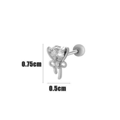 1 Piece Classic Style Heart Shape Bow Knot Inlay 316 Stainless Steel  Copper Zircon Ear Studs