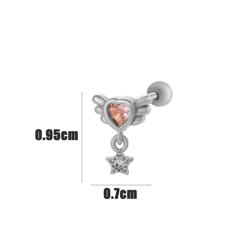 1 Piece Classic Style Heart Shape Bow Knot Inlay 316 Stainless Steel  Copper Zircon Ear Studs