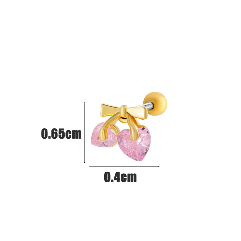 1 Piece Classic Style Heart Shape Bow Knot Inlay 316 Stainless Steel  Copper Zircon Ear Studs