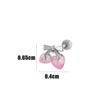 1 Piece Classic Style Heart Shape Bow Knot Inlay 316 Stainless Steel  Copper Zircon Ear Studs