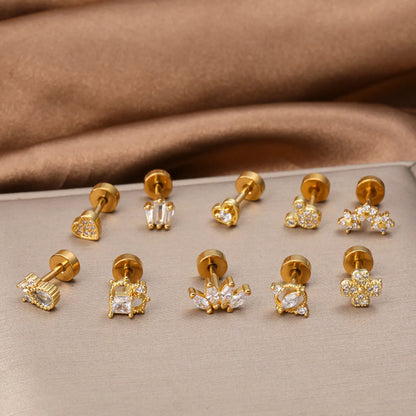 1 Piece Classic Style Heart Shape Polishing Plating Stainless Steel Copper Zircon 18K Gold Plated Ear Studs