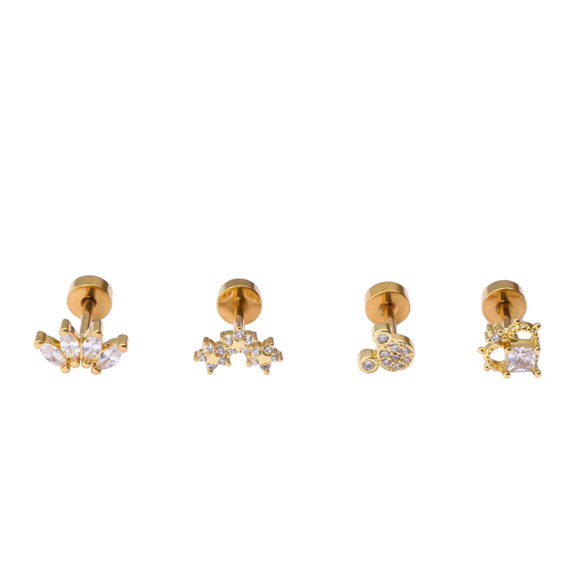 1 Piece Classic Style Heart Shape Polishing Plating Stainless Steel Copper Zircon 18K Gold Plated Ear Studs