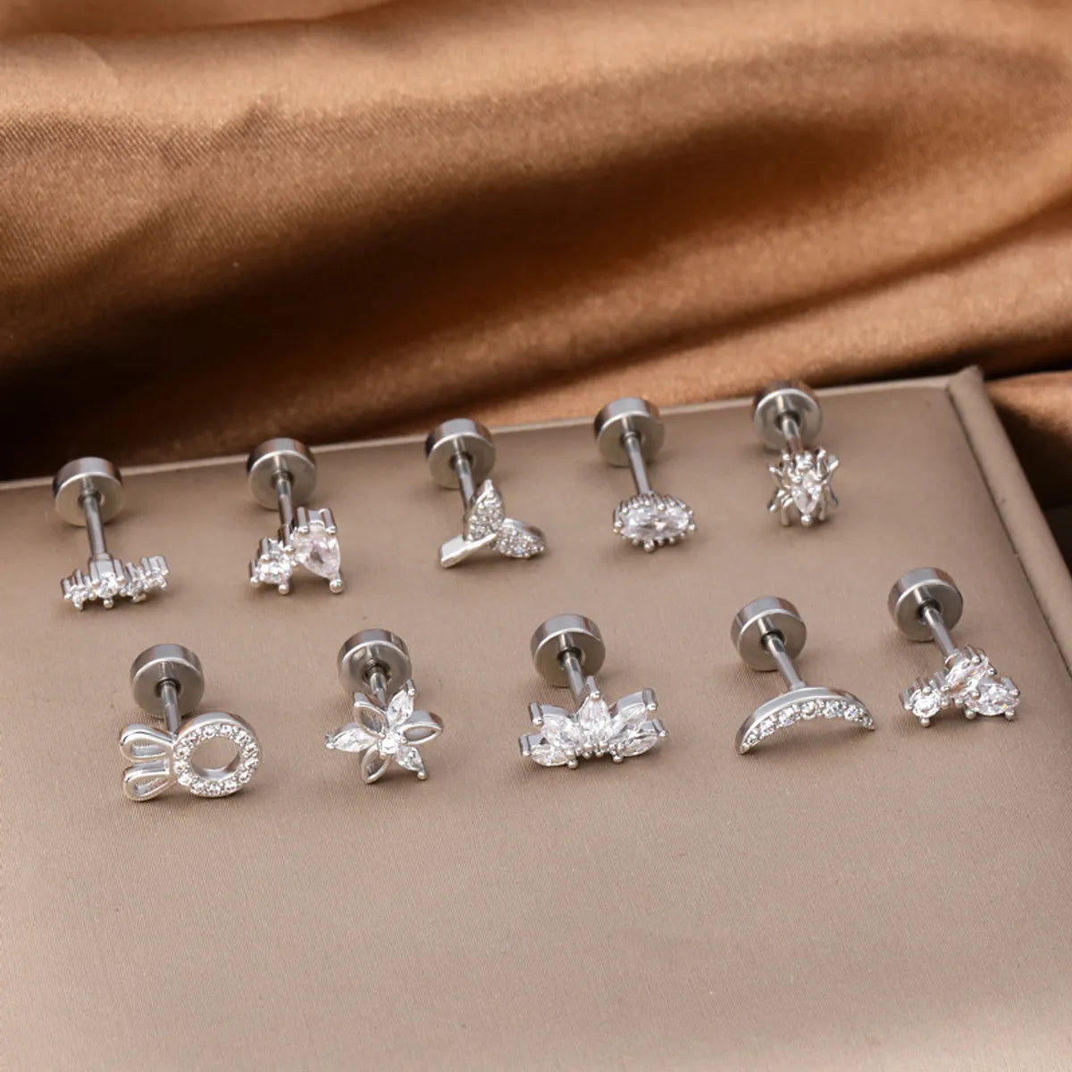 1 Piece Classic Style Insect Flower Polishing Plating Inlay Stainless Steel Copper Zircon 18k Gold Plated Ear Studs