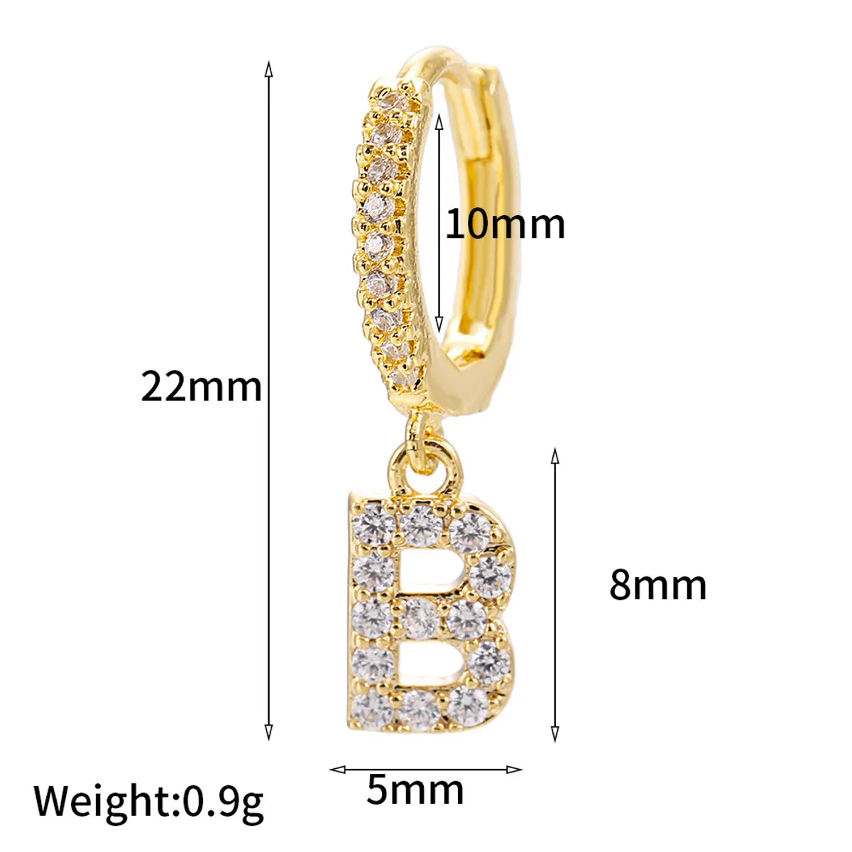 1 Piece Classic Style Letter Plating Inlay Copper Zircon 18K Gold Plated Drop Earrings