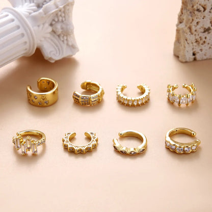 1 Piece Cool Style Shiny Geometric Plating Inlay Stainless Steel Zircon 18k Gold Plated Ear Studs