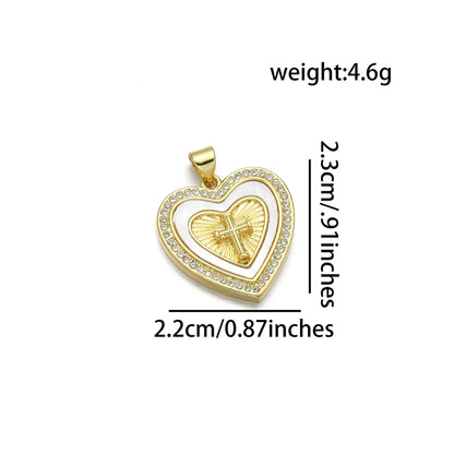 1 Piece Copper 18K Gold Plated Cross Heart Shape Pendant