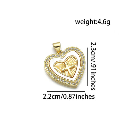 1 Piece Copper 18K Gold Plated Cross Heart Shape Pendant