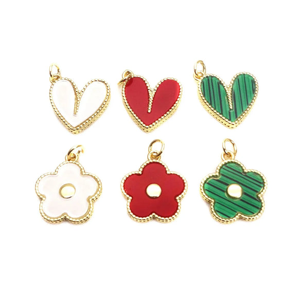 1 Piece Copper Heart Shape Flower Pendant