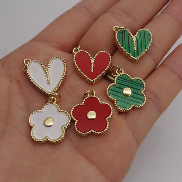 1 Piece Copper Heart Shape Flower Pendant