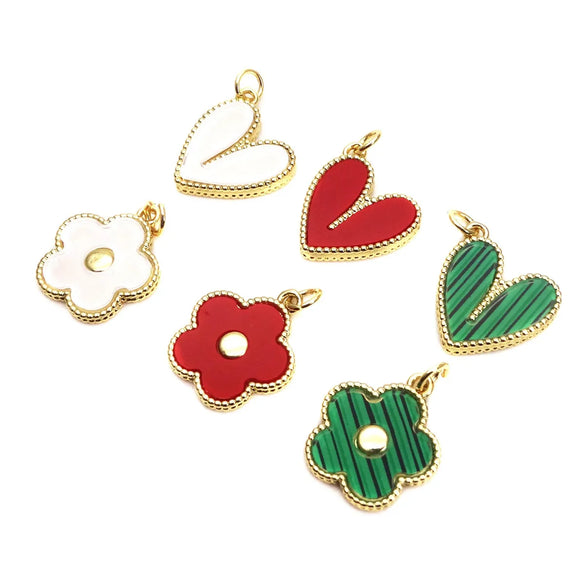 1 Piece Copper Heart Shape Flower Pendant