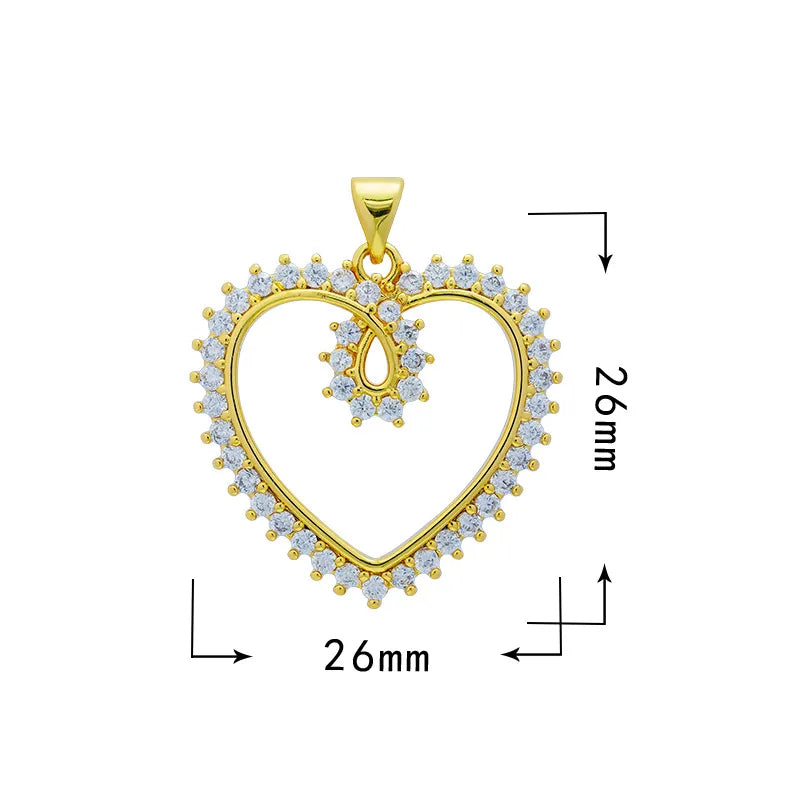 1 Piece Copper Rhinestones Heart Shape Pendant