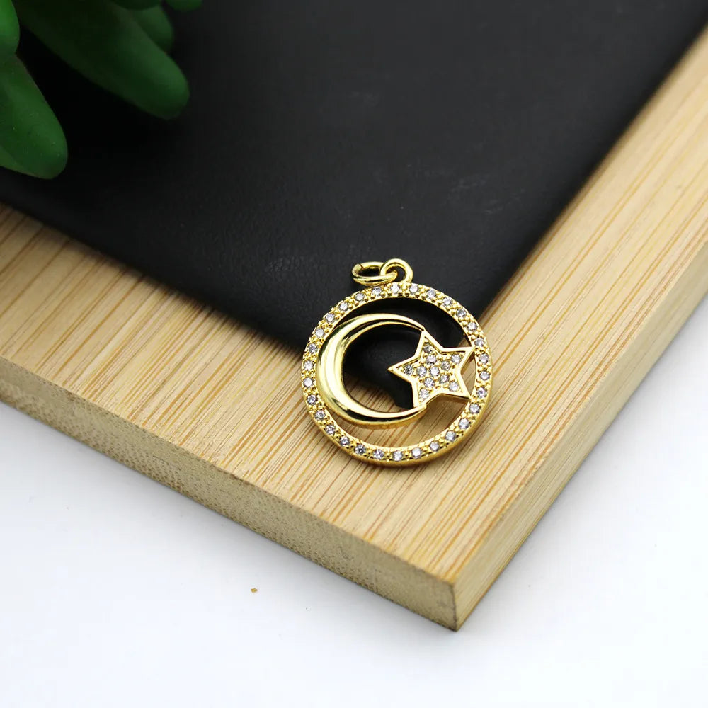 1 Piece Copper Star Moon Hand Of Fatima Pendant