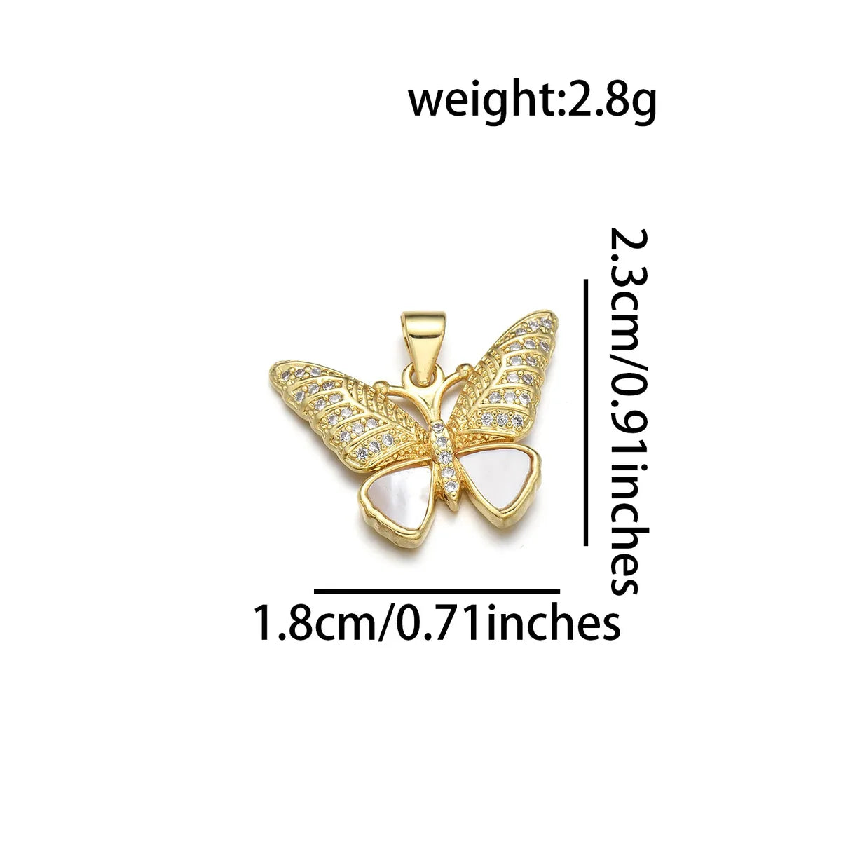 1 Piece Copper Zircon 18K Gold Plated Butterfly Pendant