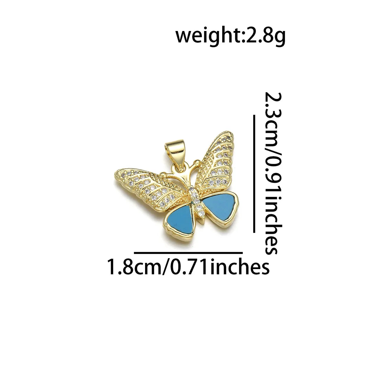 1 Piece Copper Zircon 18K Gold Plated Butterfly Pendant