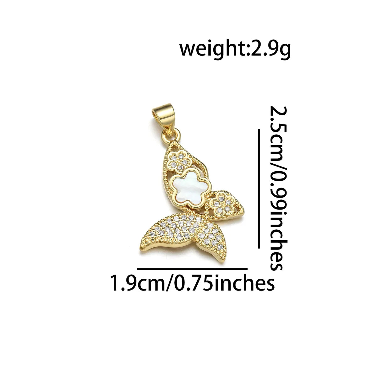 1 Piece Copper Zircon 18K Gold Plated Butterfly Pendant