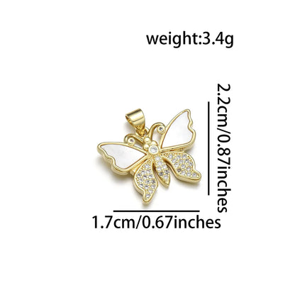 1 Piece Copper Zircon 18K Gold Plated Butterfly Pendant