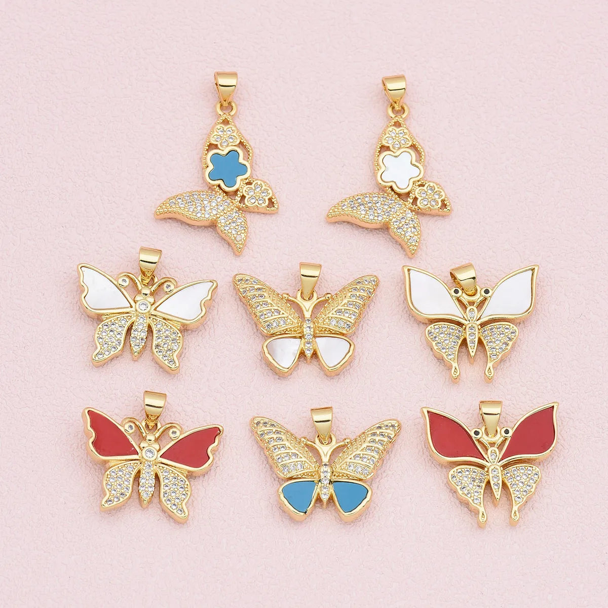 1 Piece Copper Zircon 18K Gold Plated Butterfly Pendant