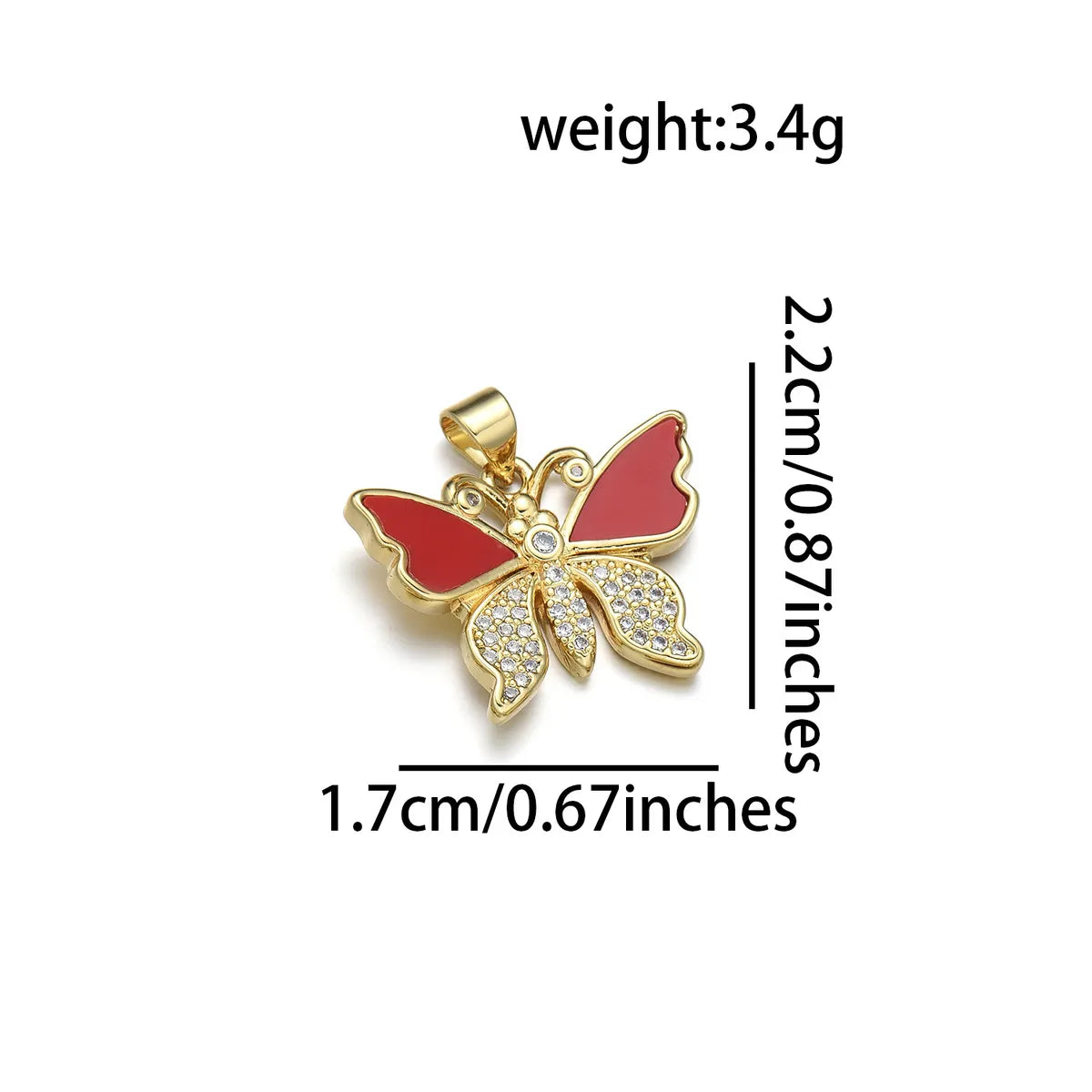 1 Piece Copper Zircon 18K Gold Plated Butterfly Pendant