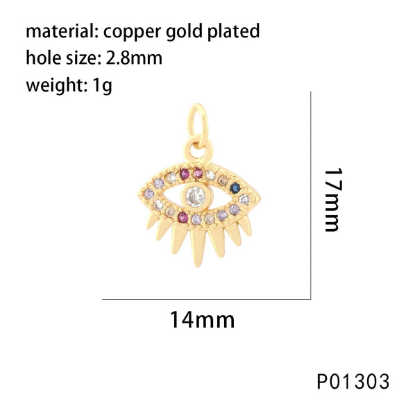 1 Piece Copper Zircon 18K Gold Plated Clouds Animal Devil'S Eye Pendant Chain