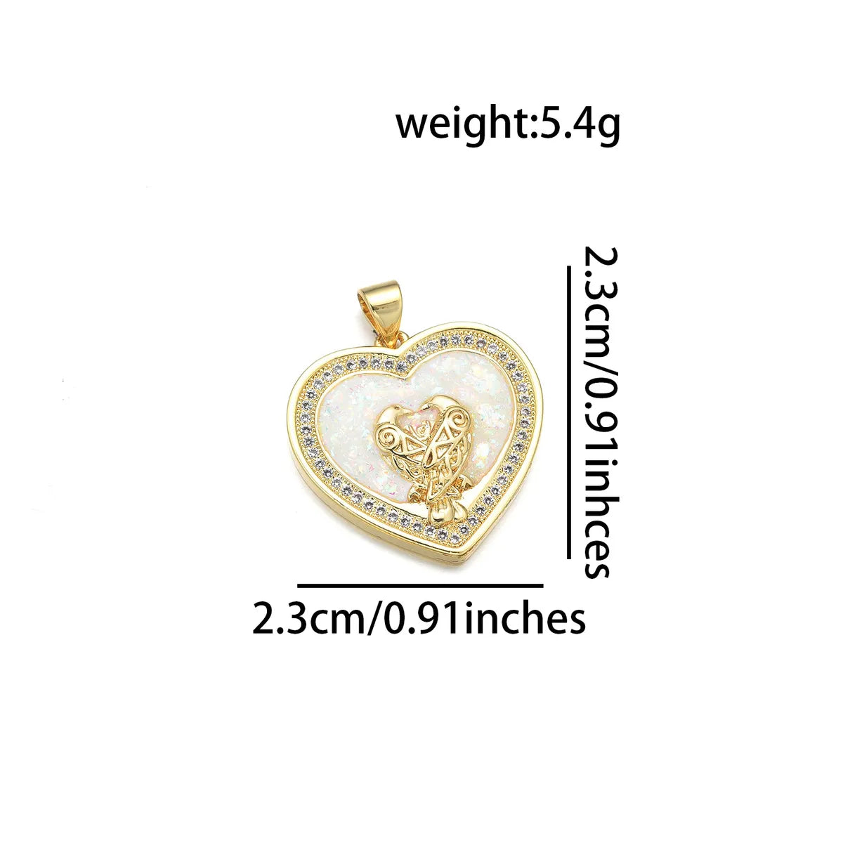 1 Piece Copper Zircon 18K Gold Plated Heart Shape Polished Pendant