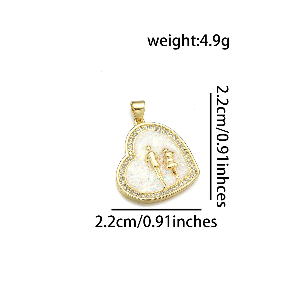 1 Piece Copper Zircon 18K Gold Plated Heart Shape Polished Pendant