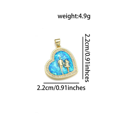 1 Piece Copper Zircon 18K Gold Plated Heart Shape Polished Pendant