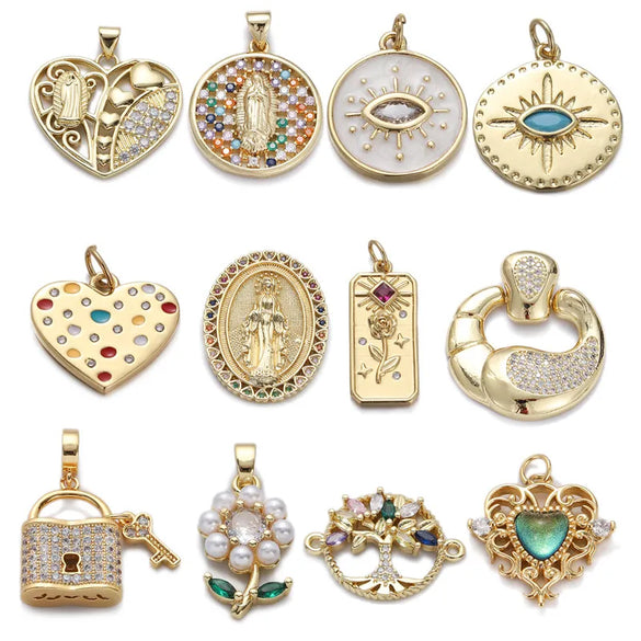 1 Piece Copper Zircon Gold Plated Geometric Heart Shape Pendant