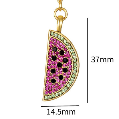 1 Piece Copper Zircon Gold Plated Watermelon Elephant Pendant Chain