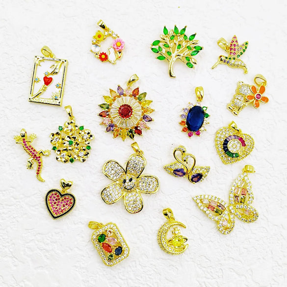 1 Piece Copper Zircon Heart Shape Flower Butterfly Pendant