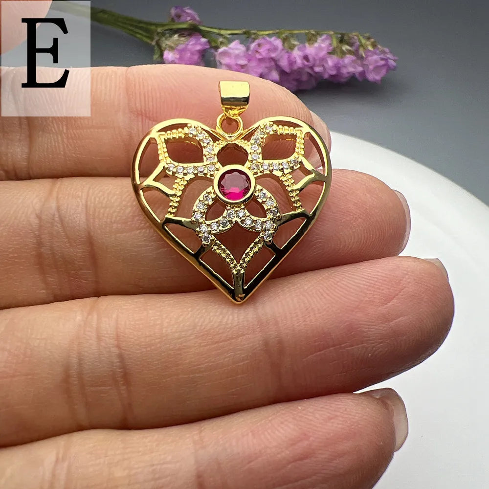 1 Piece Copper Zircon Heart Shape Pendant