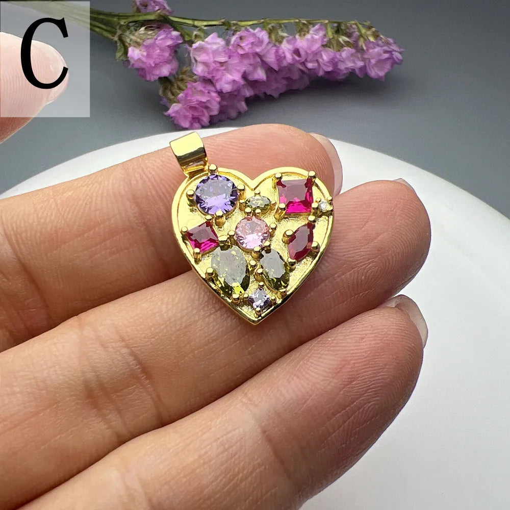 1 Piece Copper Zircon Heart Shape Pendant