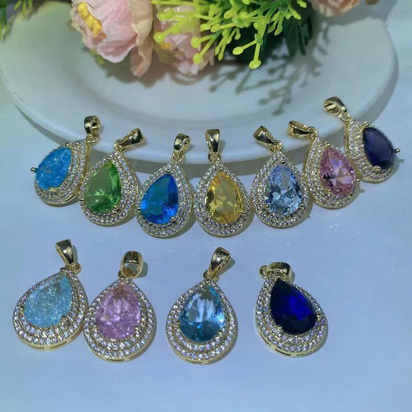 1 Piece Copper Zircon Water Droplets Pendant