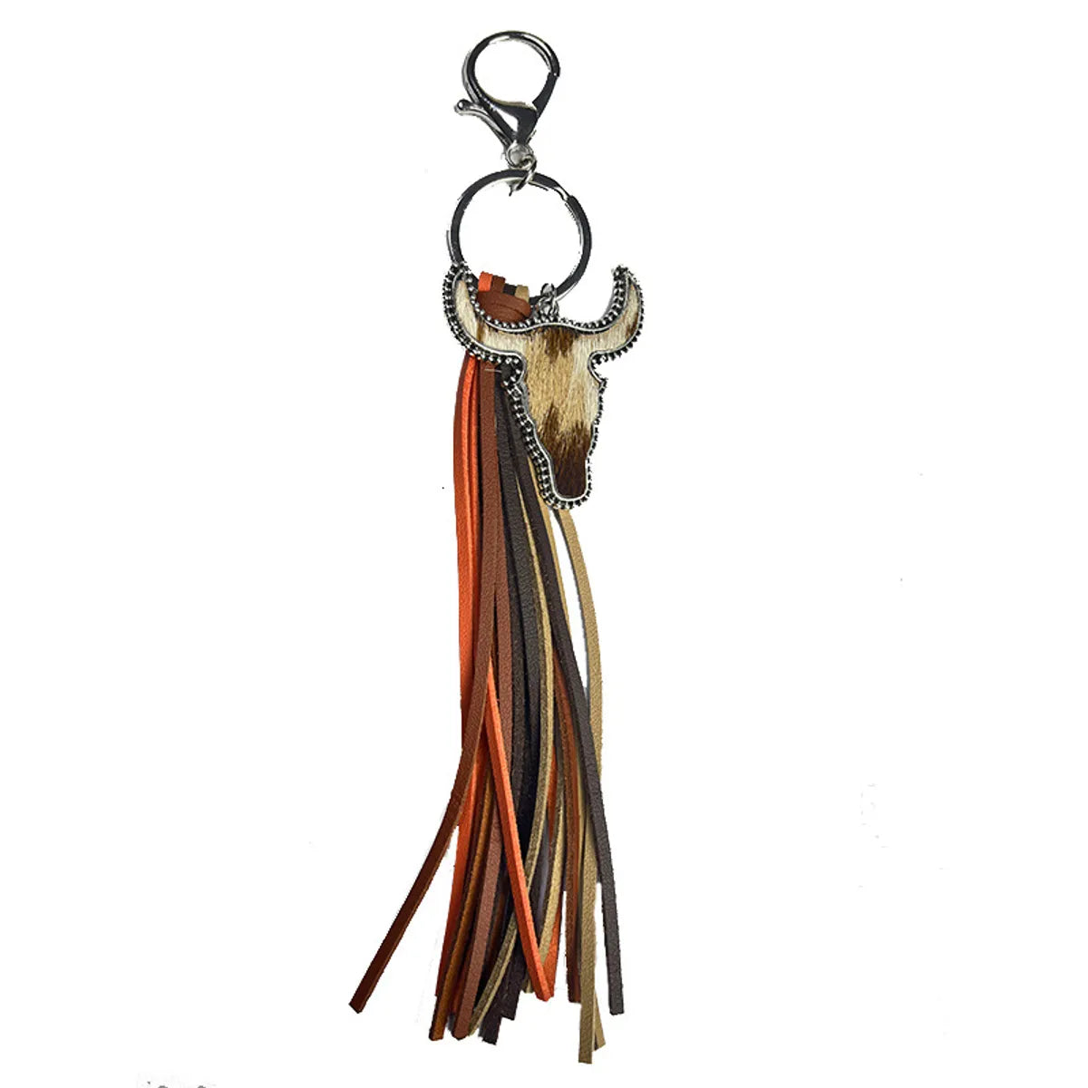 1 Piece Cowboy Style Bull Head Alloy Leather Tassel Bag Pendant Keychain