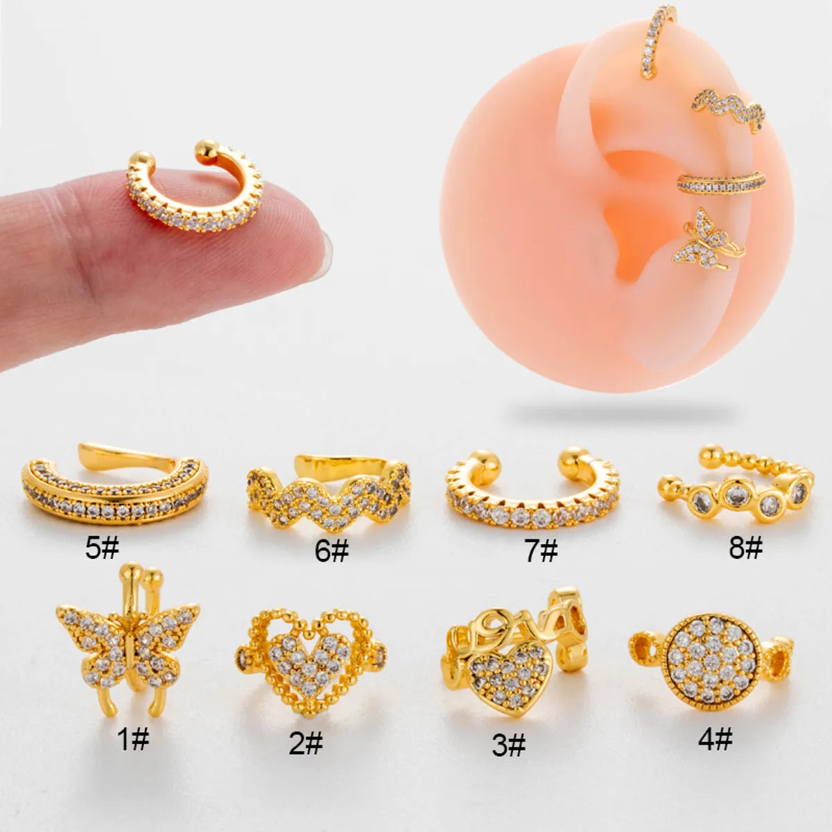 1 Piece Cute Cool Style Geometric Heart Shape Butterfly Plating Inlay Copper Zircon 18k Gold Plated Ear Studs