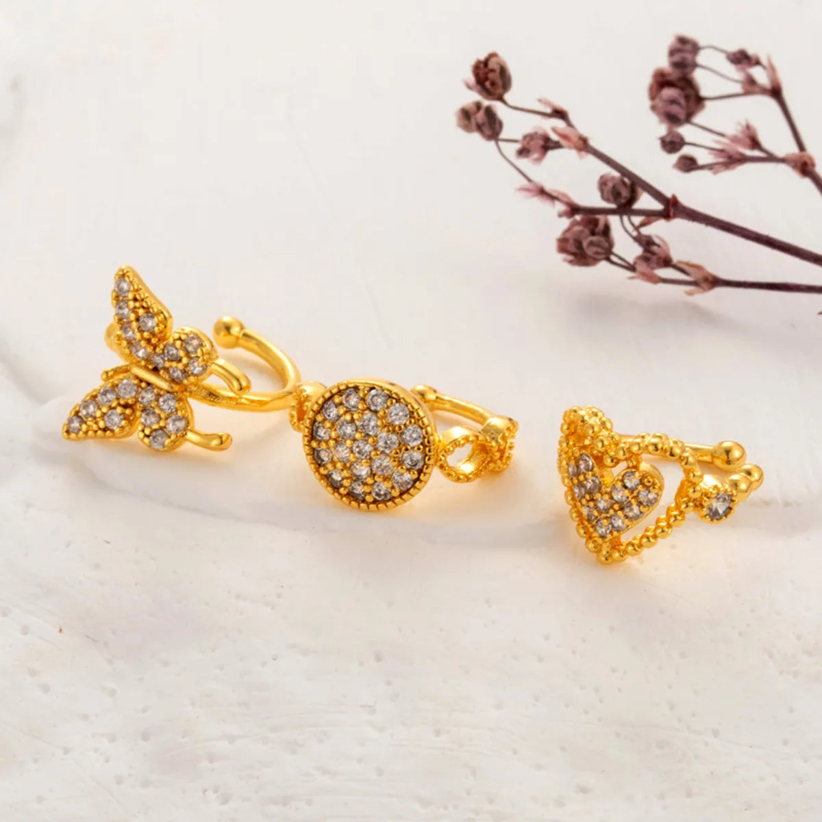 1 Piece Cute Cool Style Geometric Heart Shape Butterfly Plating Inlay Copper Zircon 18k Gold Plated Ear Studs