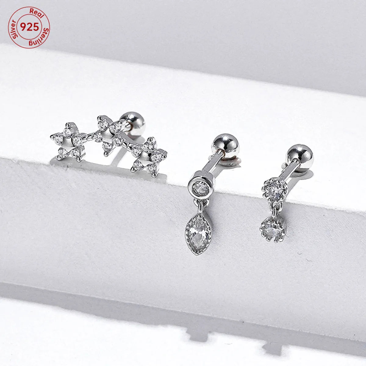 1 Piece Cute Flower Plating Inlay Sterling Silver Zircon Ear Studs