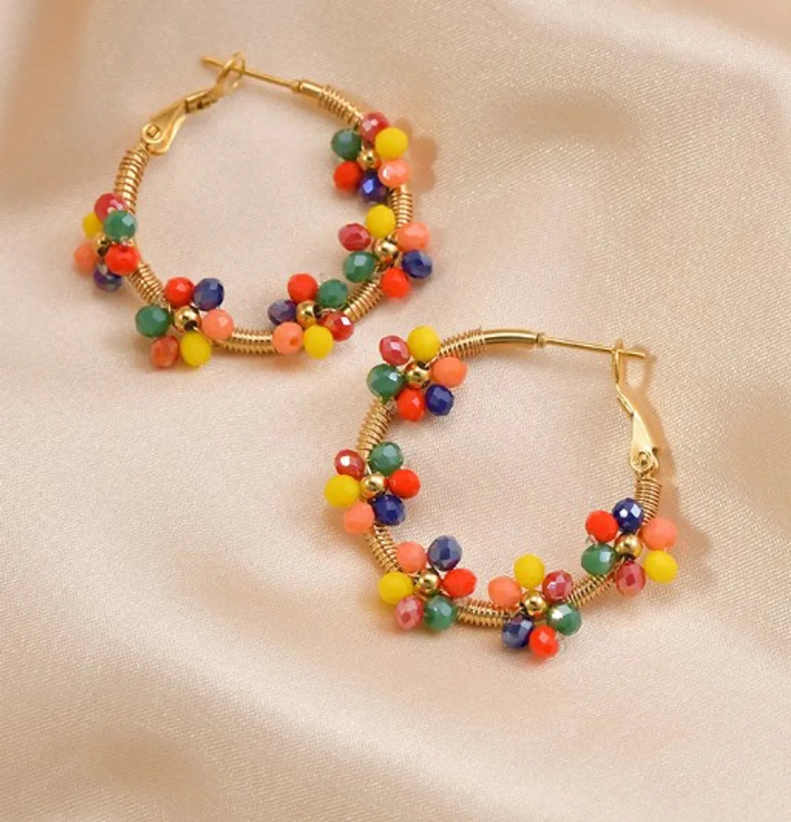 1 Piece Cute Flower Plating Titanium Steel Hoop Earrings