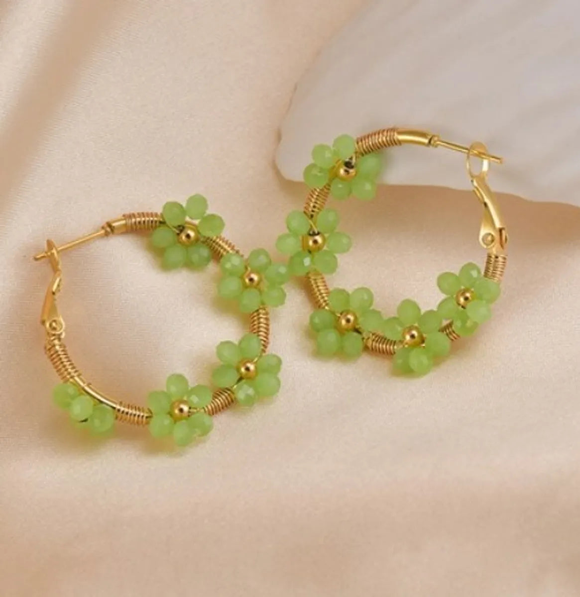 1 Piece Cute Flower Plating Titanium Steel Hoop Earrings