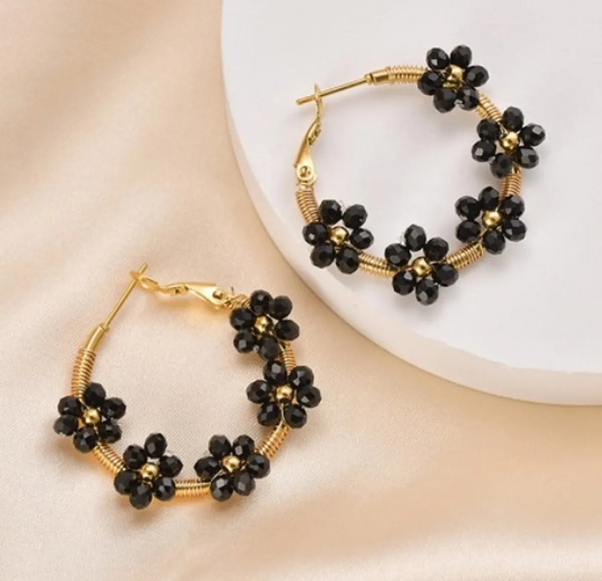 1 Piece Cute Flower Plating Titanium Steel Hoop Earrings