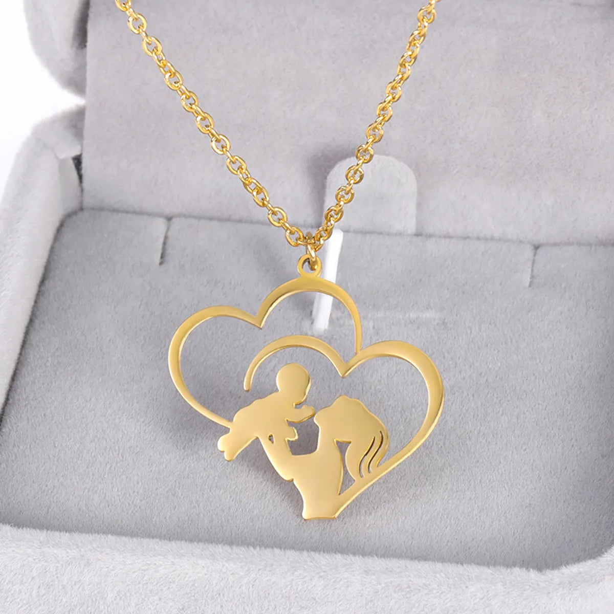 1 Piece Cute Mama Human Heart Shape Stainless Steel Plating Pendant Necklace