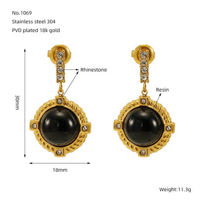 1 Piece Cute Queen Bridal Round Plating Inlay 304 Stainless Steel Rhinestones 18K Gold Plated Drop Earrings