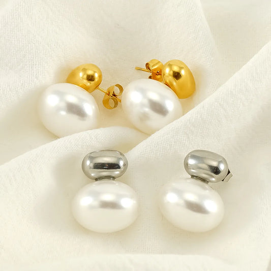 1 Piece Cute Queen Bridal Solid Color Plating Inlay Stainless Steel Pearl 18k Gold Plated Ear Studs