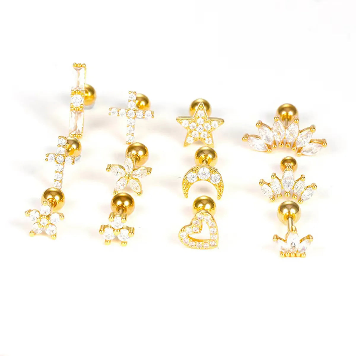 1 Piece Cute Queen Shiny Heart Shape Flower Plating Inlay Stainless Steel Copper Zircon 18k Gold Plated Ear Studs