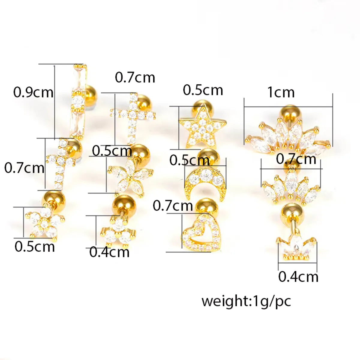 1 Piece Cute Queen Shiny Heart Shape Flower Plating Inlay Stainless Steel Copper Zircon 18k Gold Plated Ear Studs