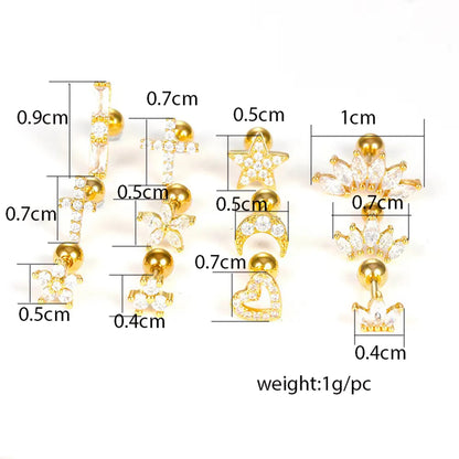 1 Piece Cute Queen Shiny Heart Shape Flower Plating Inlay Stainless Steel Copper Zircon 18k Gold Plated Ear Studs