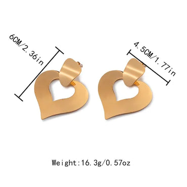 1 Piece Cute Sweet Heart Shape Plating Hollow Out 304 Stainless Steel 14K Gold Plated Drop Earrings Ear Studs